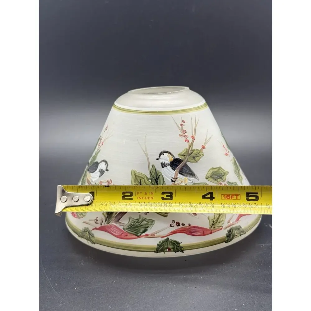 Frosted glass candle shade Christmas Birds poinsettia Holly Berries